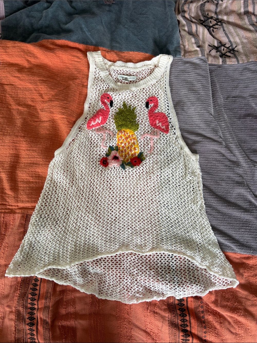 American Eagle Vintage Cream Crochet Tank Top